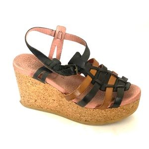 Worishoffer leather cork wedge sandals .